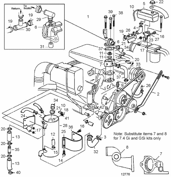 Схема узла Freshwater Cooling Для Volvo Penta 7.4Glpncs