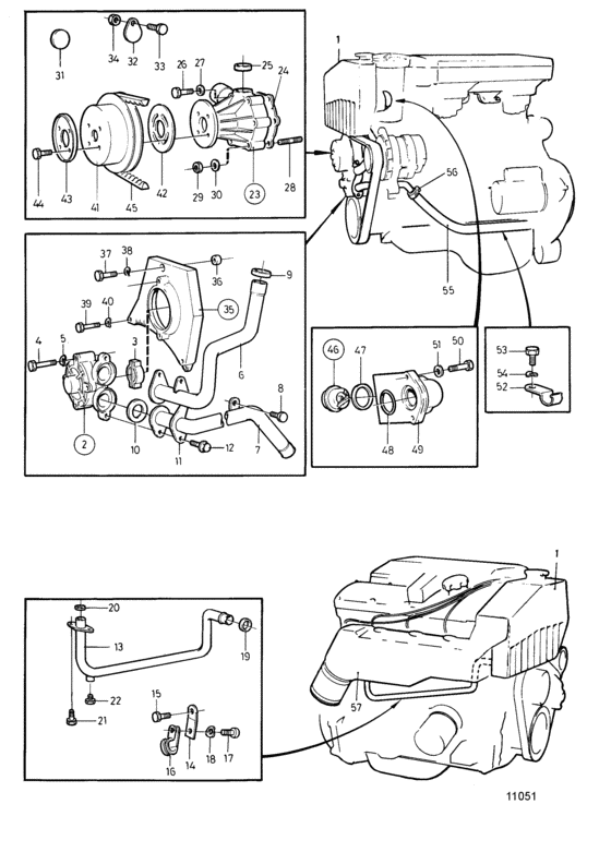 Схема узла Cooling System, Induction- And Exhaust Manifold Для Volvo Penta 230B