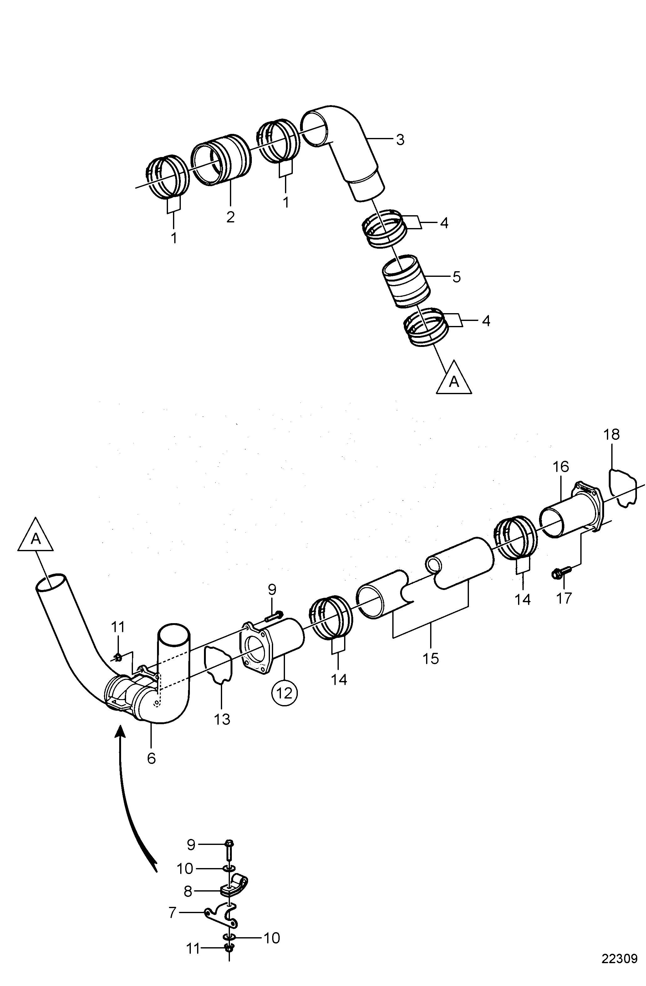 Схема узла Jackshaft, Exhaust Components, 4.3L