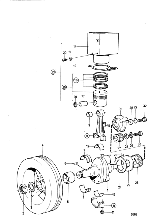 Схема узла Crankshaft And Related Parts Для Volvo Penta Md1B