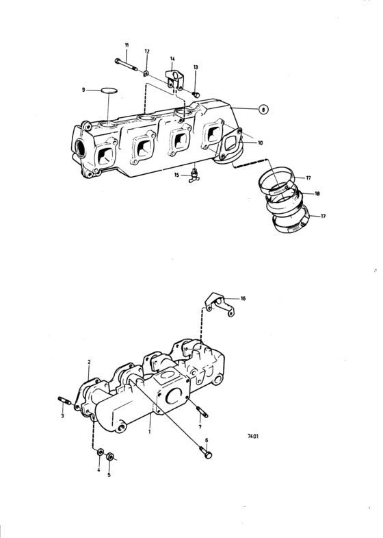 Схема узла Induction- And Exhaust Manifold Для Volvo Penta Aq125B