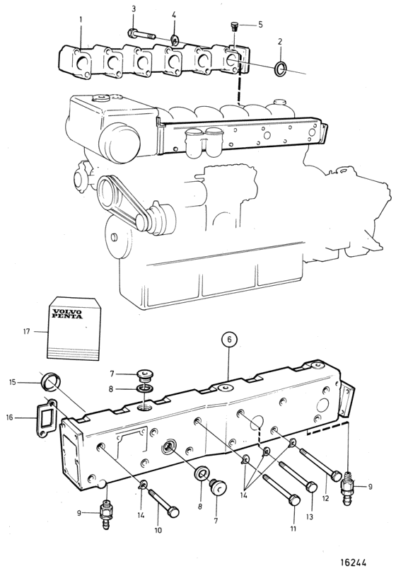 Схема узла Induction And Exhaust Manifold Для Volvo Penta Tmd121C