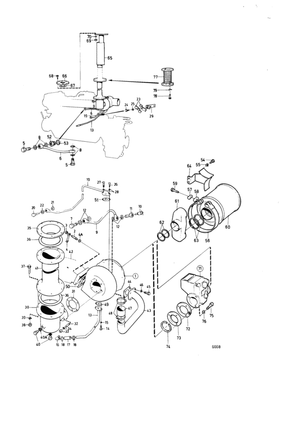 Схема узла Induction And Exhaust System: B Для Volvo Penta Td120Brc