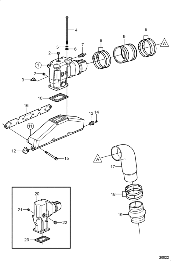 Схема узла Exhaust, Early Для Volvo Penta 5.7Gii-E