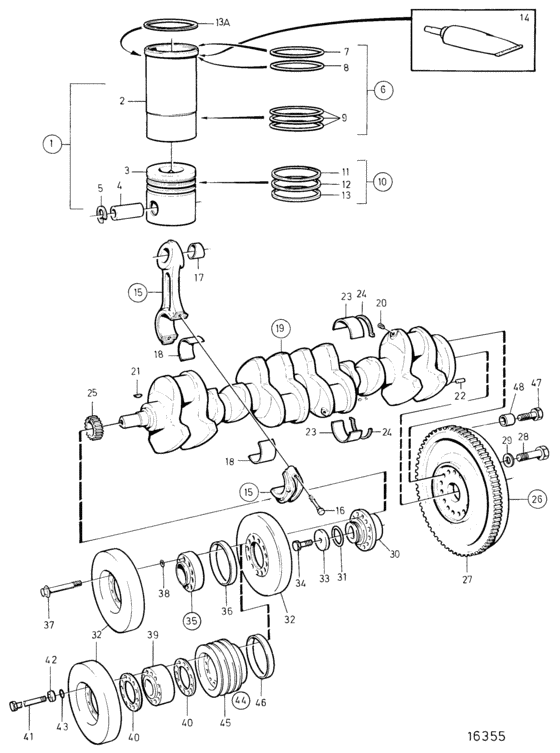 Схема узла Crank Mechanism: B Для Volvo Penta Tamd163P-A