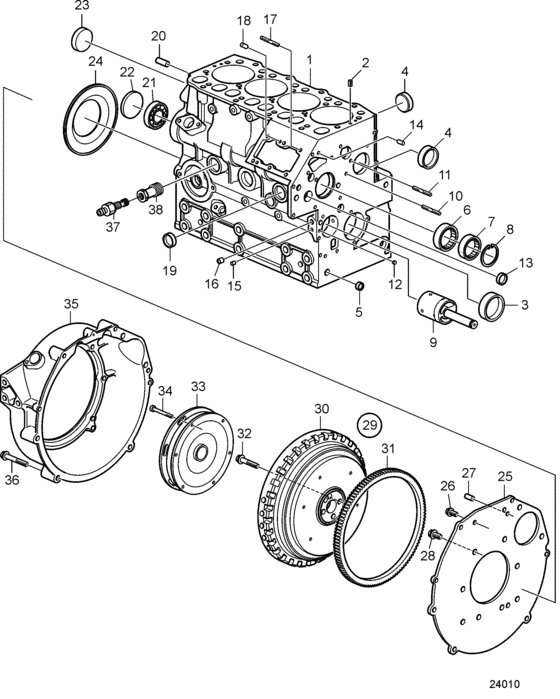 Схема узла Cylinder Block And Flywheel Housing Для Volvo Penta D2-40B