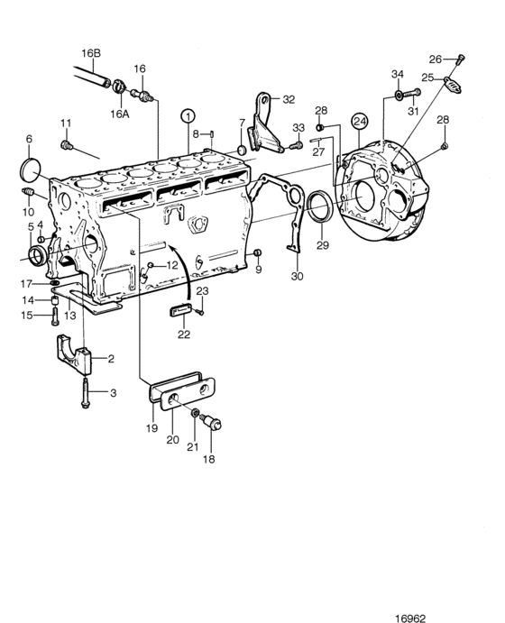 Схема узла Cylinder Block And Flywheel Housing Для Volvo Penta Kad42P-A