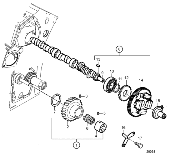 Схема узла Camshaft And Gears Для Volvo Penta D2-75B