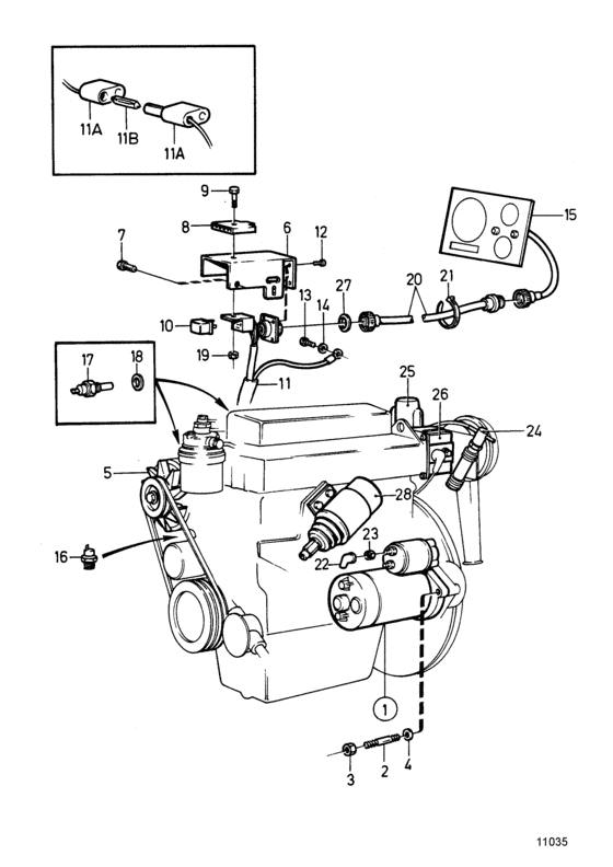 Схема узла Electrical System And Instruments 1-Pole Electrical System Для Volvo Penta 2003-Solas