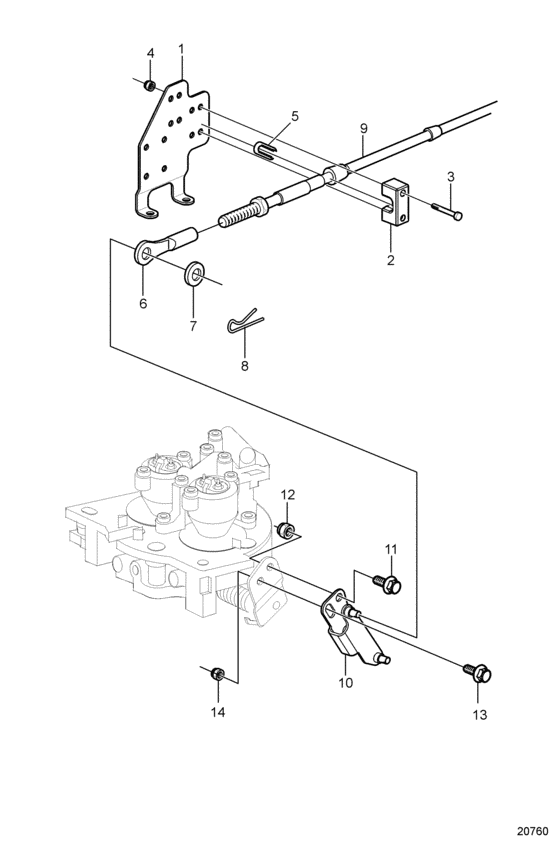 Схема узла Throttle Cable Connection Для Volvo Penta 5.0Gxi-A