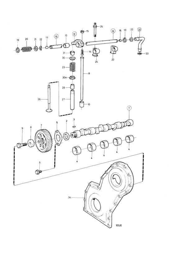 Схема узла Camshaft And Valve Mechanism: B Для Volvo Penta Tamd31B