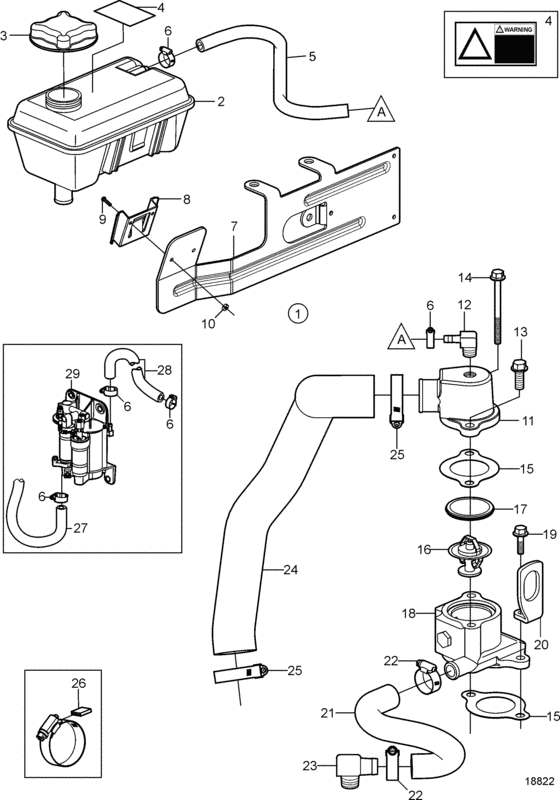 Схема узла Circulation Pump And Thermostat Housing, Inboard With Freshwater Cooling Для Volvo Penta 5.7Gxii-C