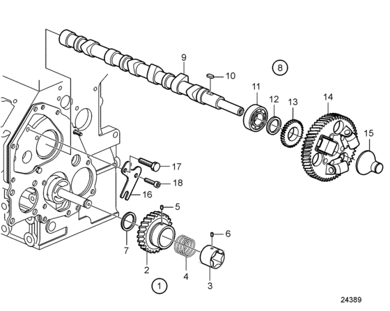 Схема узла Camshaft And Gears Для Volvo Penta D1-20F