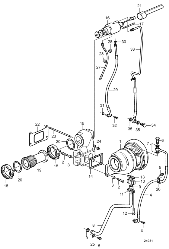Схема узла Turbocharger, Front. Wastegate Valve Для Volvo Penta D13B-A Mp