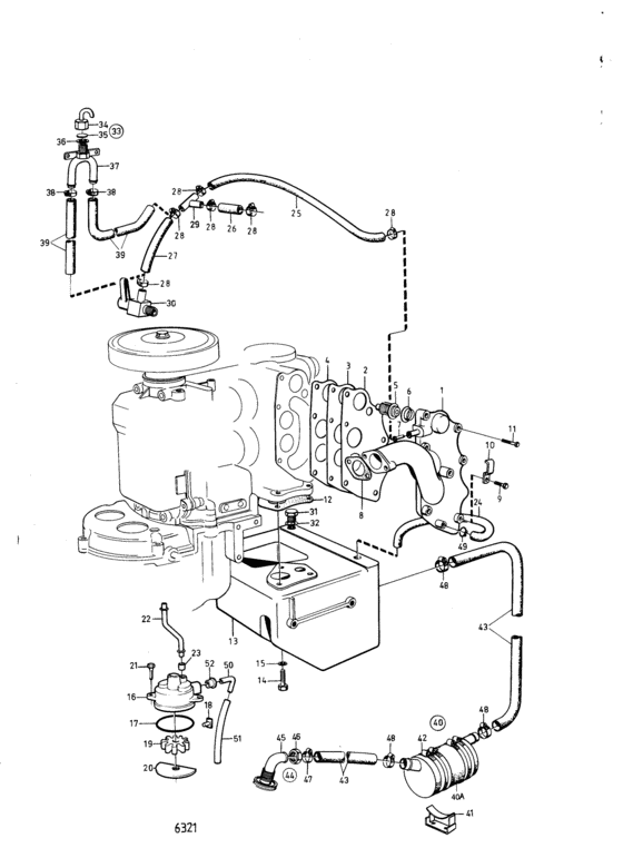 Схема узла Cooling System, Induction- And Exhaust Manifold Для Volvo Penta Mb2