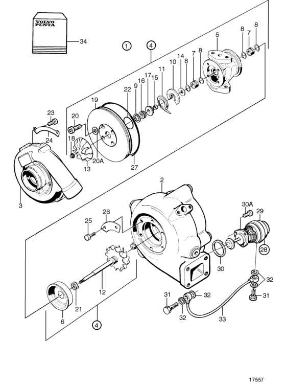 Схема узла Turbocharger, Components: 3837691 Для Volvo Penta Tamd74C-A