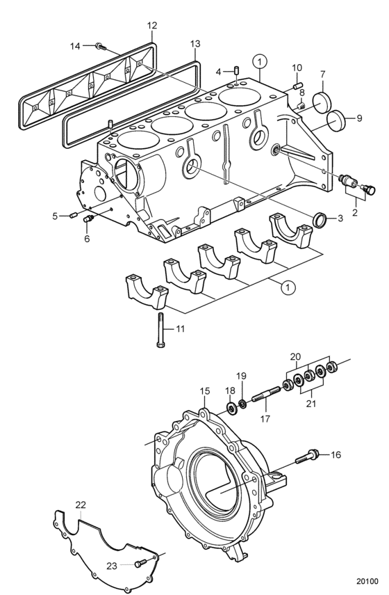 Схема узла Cylinder Block And Flywheel Housing Для Volvo Penta 3.0Glm-C