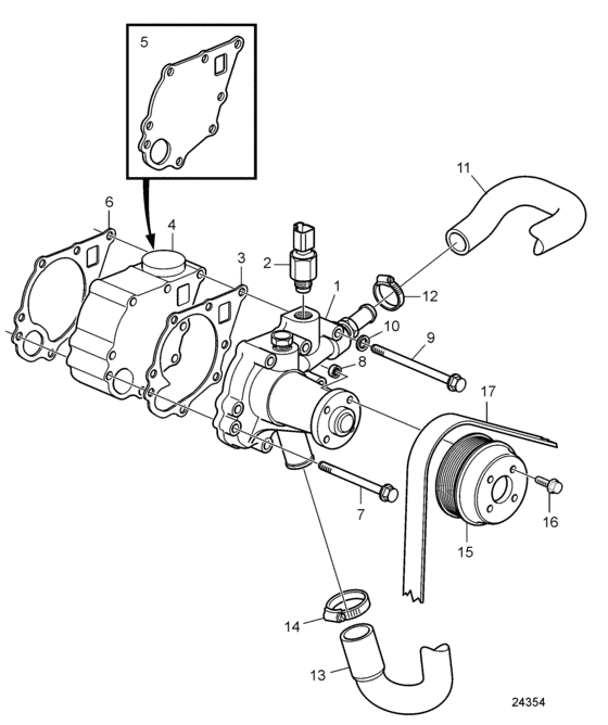Схема узла Водяной Насос Для Volvo Penta D1-20A
