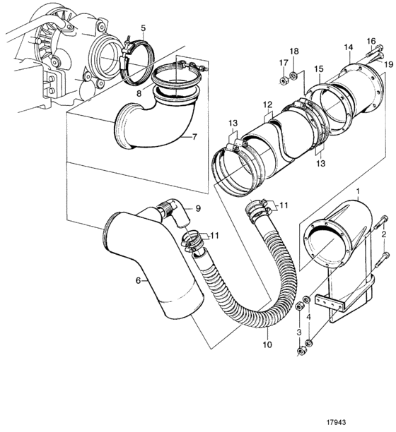 Схема узла Water Cooled Exhaust Line 5\'\'(127) Incl. Exh.riser Для Volvo Penta Tamd74P-A