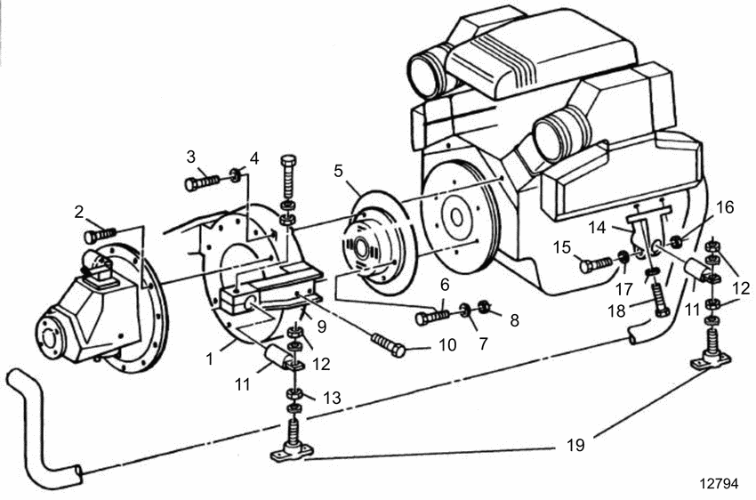 Схема узла Inboard Mounting Components Для Volvo Penta 5.8Fsiincc