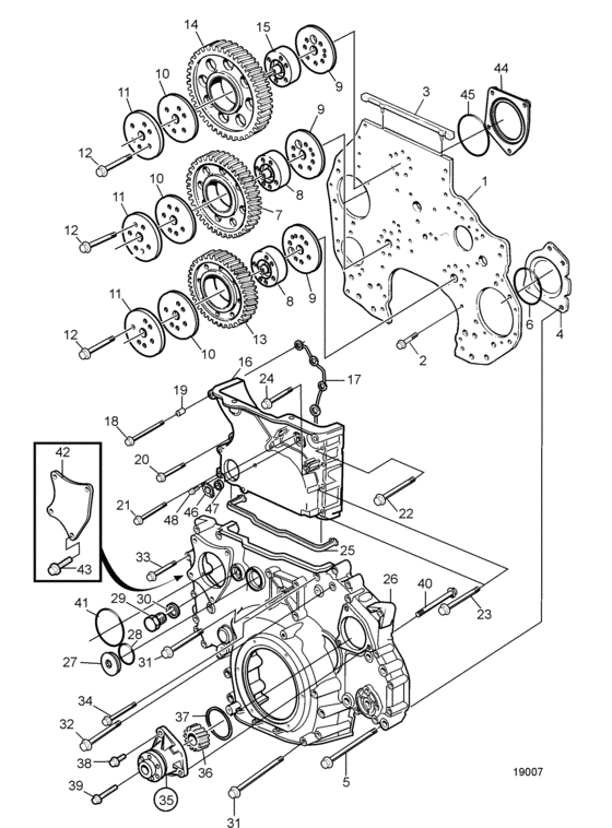 Схема узла Timing Gear Housing Для Volvo Penta D12C-A Mp