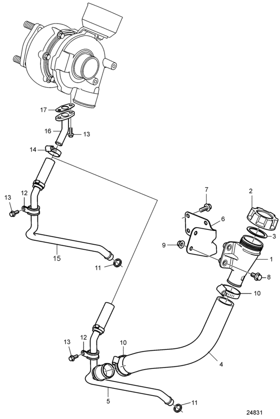 Схема узла Oil Filling And Oil Drain From Turbo Для Volvo Penta D3-220A-D