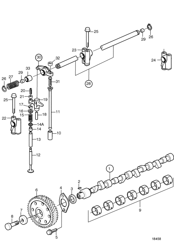 Схема узла Camshaft And Valve Mechanism: A Для Volvo Penta Kamd44P-A