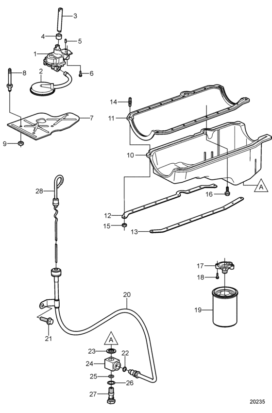 Схема узла Oil Pan And Oil Pump Для Volvo Penta 5.0Gl-B