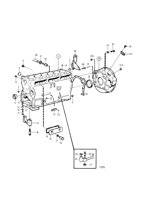 Схема узла Cylinder Block And Flywheel Casing Для Volvo Penta Kad42A
