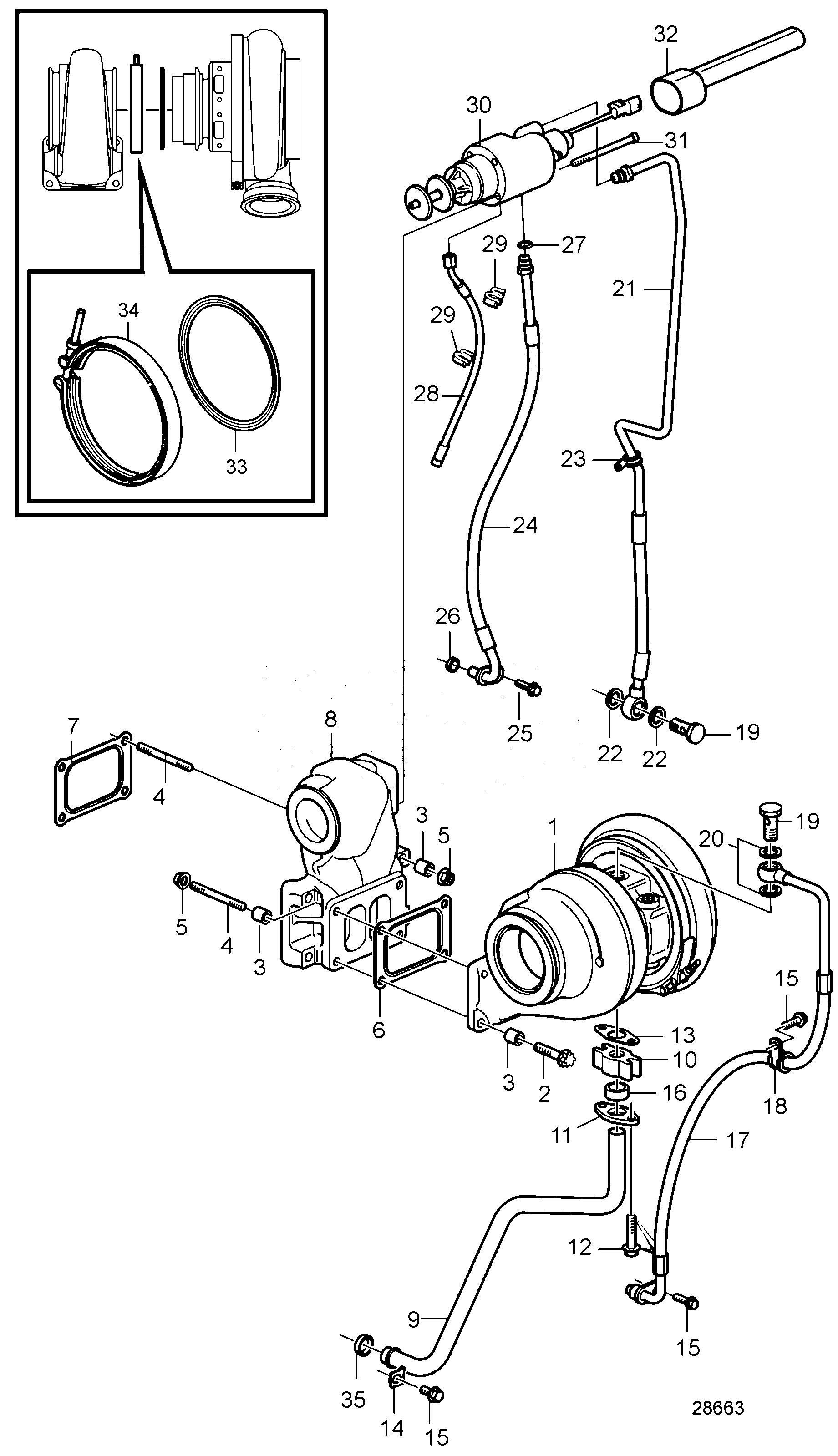 Схема узла Turbocharger, Front. Wastegate Valve. Sn -2013458048