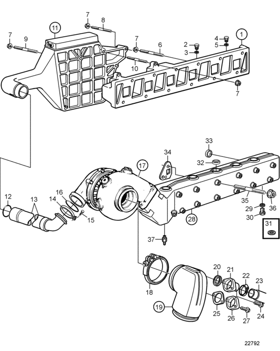 Схема узла Induction And Exhaust Manifold Для Volvo Penta Tamd41H-B