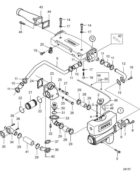 Схема узла Two Circuit Cooling System With Heat Exchanger, Charge Air Cooler And Thermostat Housing Для Volvo Penta D7A-B Ta