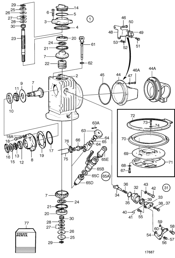 Схема узла Upper Gear Unit Для Volvo Penta 120S-D