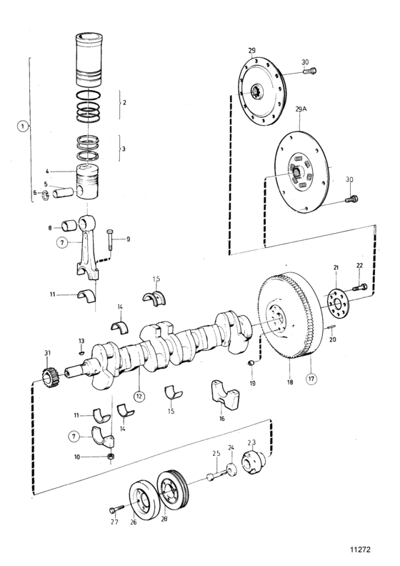 Схема узла Crankshaft And Related Parts: B Для Volvo Penta Kad42A