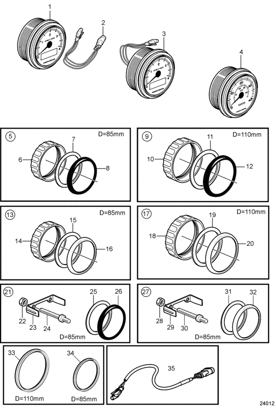 Схема узла Tachometers And Speedometers, Evc Для Volvo Penta 5.0Gxice-M