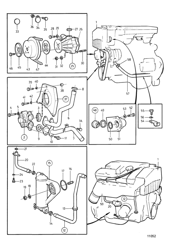 Схема узла Cooling System, Induction- And Exhaust Manifold Для Volvo Penta 250B