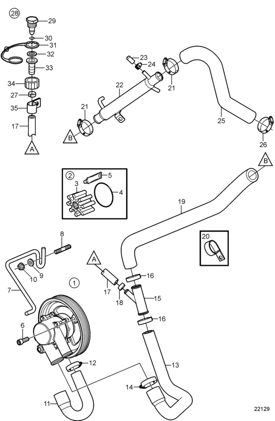 Схема узла Seawater Pump And Hoses, Freshwater Cooling Для Volvo Penta 5.0Gxie-Jf
