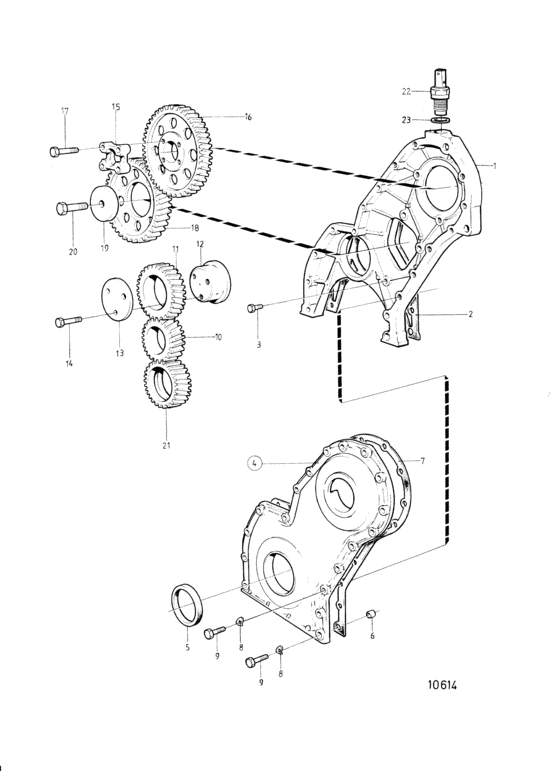 Схема узла Timing Gear Casing And Gears: B Для Volvo Penta Kamd42B