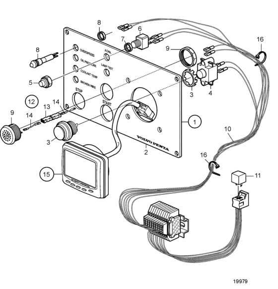 Схема узла Instrument Panel, Auxiliary Shut Down System Для Volvo Penta D12D-A Mg