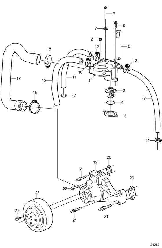Схема узла Circulation Pump And Thermostat Для Volvo Penta 4.3Gl-J