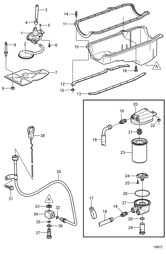 Схема узла Oil Pan And Oil Pump Для Volvo Penta 5.7Gi-D