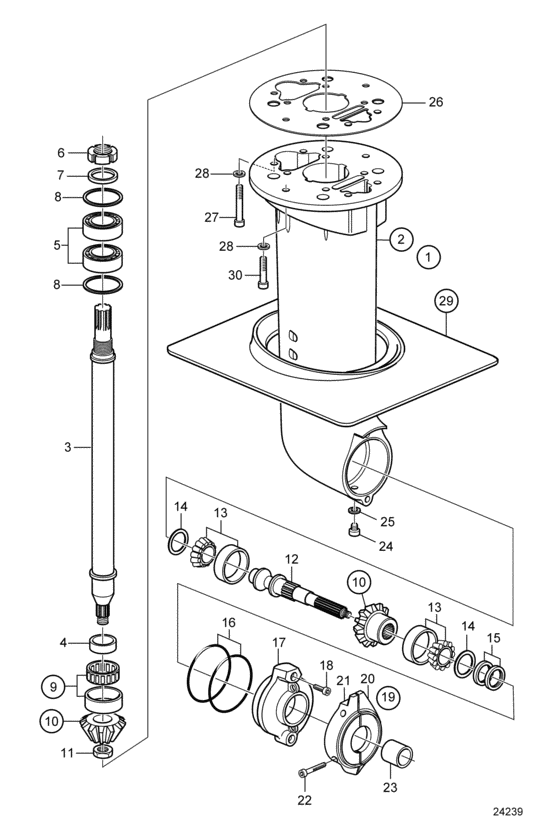 Схема узла Lower Gear Unit Sail Boat Drive Unit Ms25S, Ms25Sr, Spare Part Solution Для Volvo Penta 120S-E