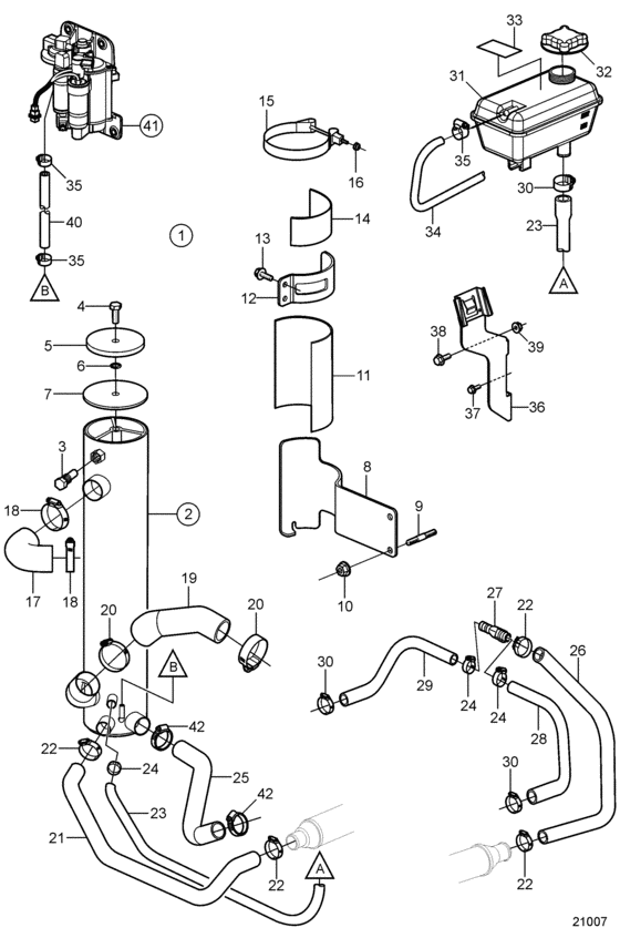 Схема узла Heat Exchanger, Sterndrive With Freshwater Cooling Для Volvo Penta 8.1Osi-B