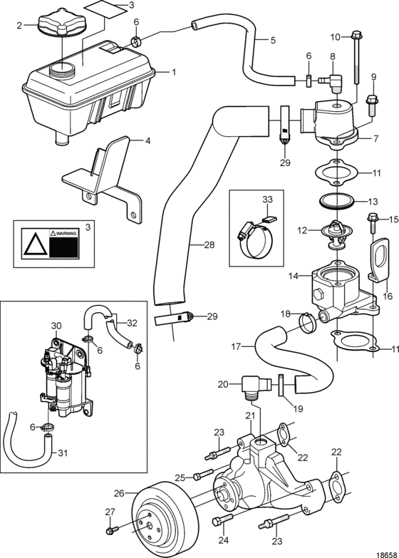 Схема узла Circulation Pump And Thermostat Для Volvo Penta 4.3Osi-Bf