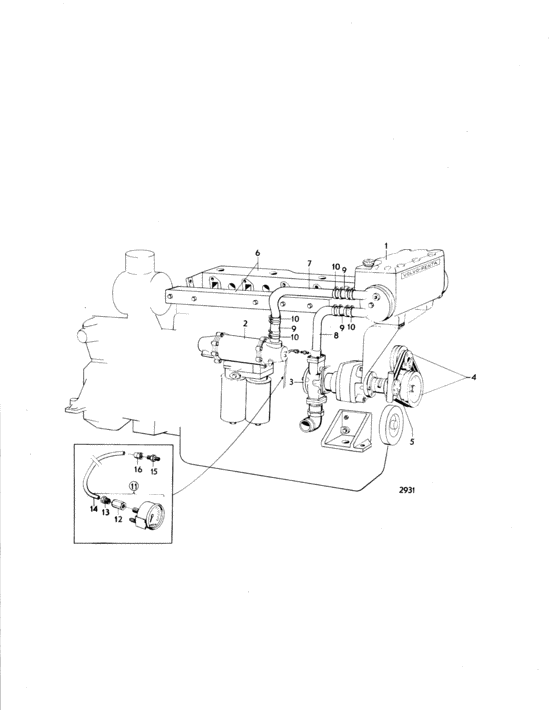 Схема узла Cooling System, Induction And Exhaust Manifold: C Для Volvo Penta Md100B