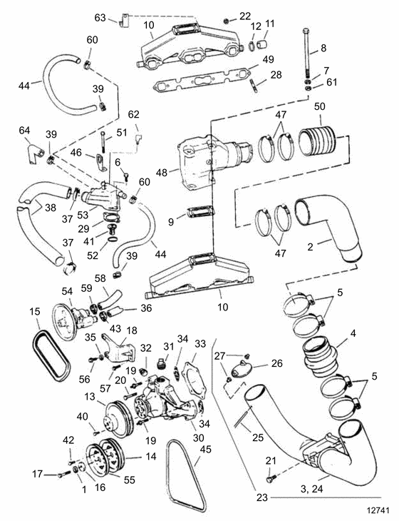 Схема узла Exhaust And Cooling Для Volvo Penta 5.7Glplkr