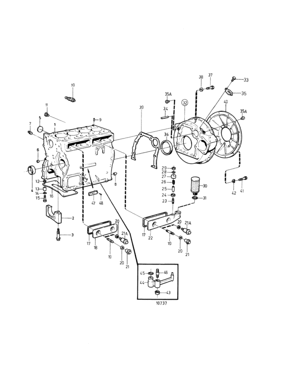 Схема узла Cylinder Block And Flywheel Housing: B Для Volvo Penta Ad31A