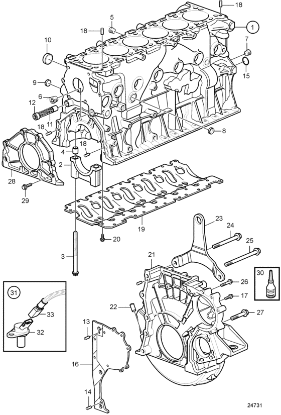 Схема узла Cylinder Block And Flywheel Housing Для Volvo Penta D6-280A-C