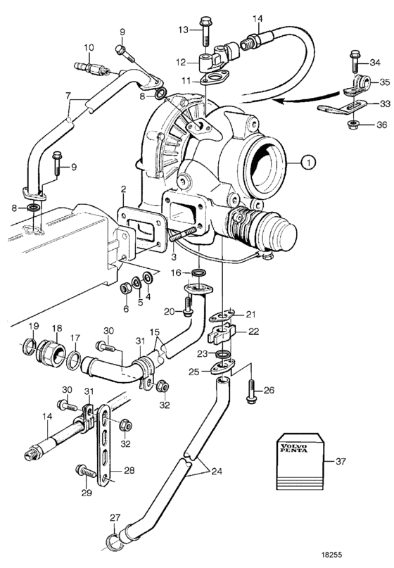 Схема узла Turbocharger: B Для Volvo Penta Tamd63P-A