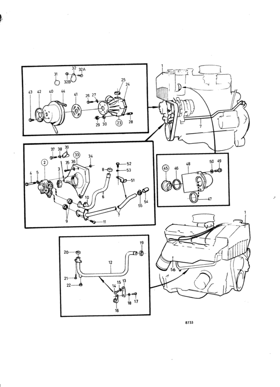 Схема узла Cooling System, Induction- And Exhaust Manifold: D Для Volvo Penta Aq131D